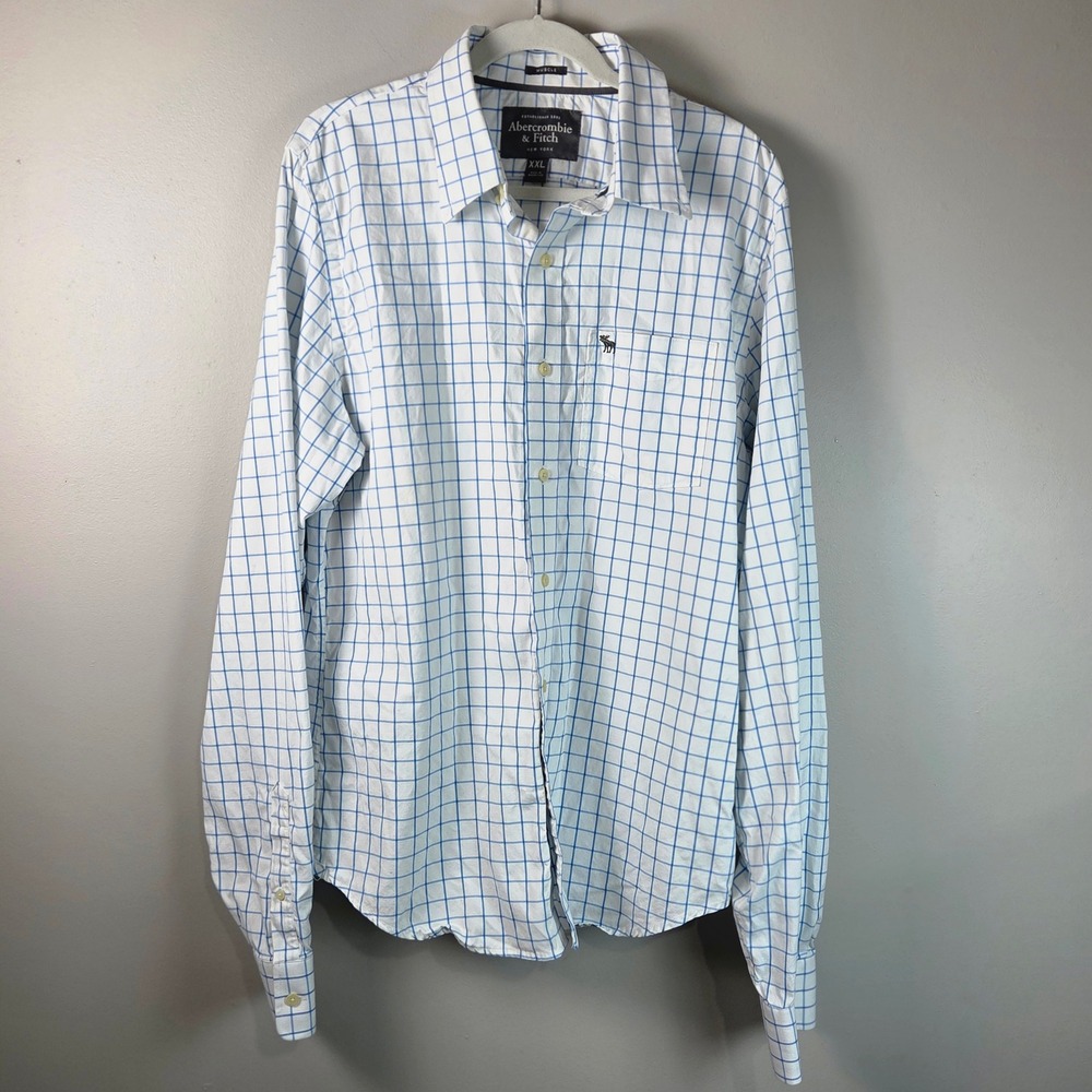 Abercrombie & Fitch Button Down Mens XXL Blue Excellent Muscle Fit Grid Shirt